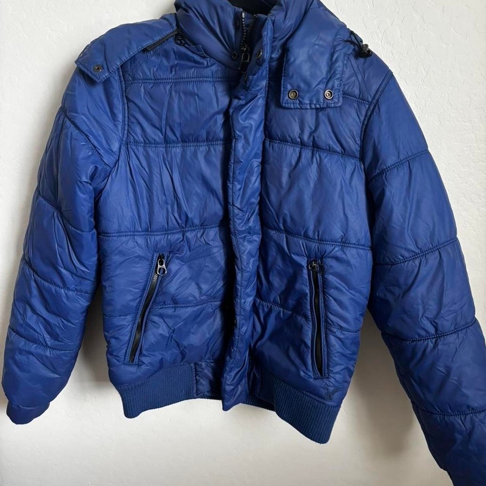 Blue Puffer Jacket Winter Hooded Coat American Eagle Outfitters Men's Small S
